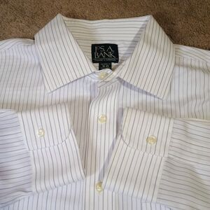 Jos A Bank Traveler's Shirt 16 35 Button Up Long Sleeve Dress Shirt Pin Striped